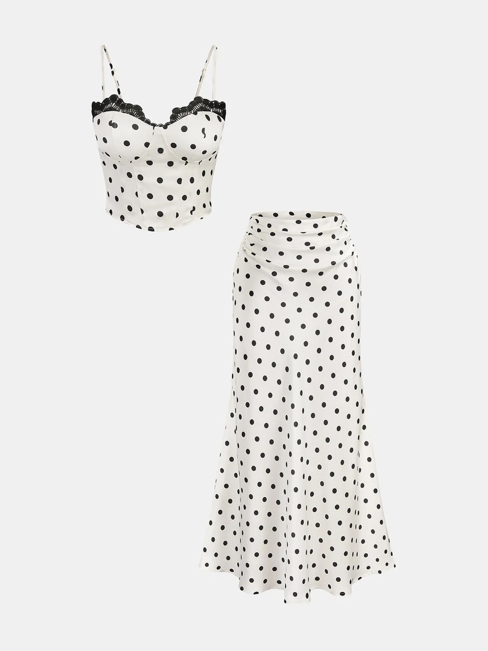Polka Dot Lace Trim Cami Top & Skirt Sets - Picture 2 of 9